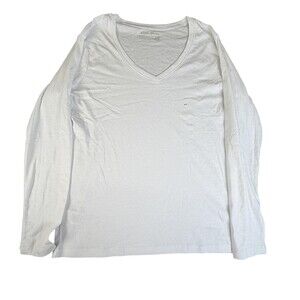 Eddie Bauer Shirt Womens XXL White Cotton Blend Long Sleeve Favorite V Neck Tee